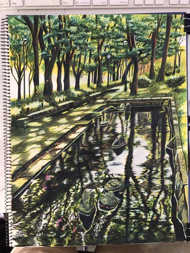 Dessiner un paysage aux crayons de couleurs : Nagoya City Hisayodo