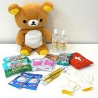 Sac à doc nounours contenant des produits de premier secours en cas de catastrophe naturel.