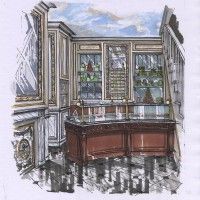 Autre illustration aux feutres d'une boutique de pâtisserie Ladurée