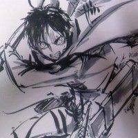 Fanart Eren Jaeger au pinceau noir et gris