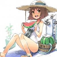 Illustration de Whooosaku d'une fille mangeant une pastèque