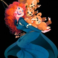 Illustration Merida et 3 oursons par Kuitsuku