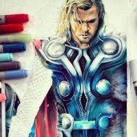 Coloriage Thor aux feutres copics par Bamboo's Work http://www.tvhland.com/boutique/feutre-professionel-copic.html