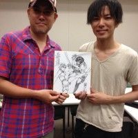 Shikishi Hajime Isayama, l'auteur de L'Attaque des Titans et  Endo Hiroki, l'auteur de All Rounder Meguru