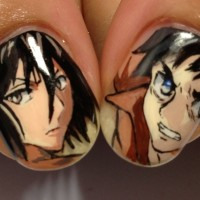 Nail art L'attaque des Titans avec Mikasa et Eren