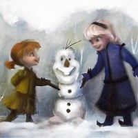 Un joli fanart de #LaReineDesNeiges avec Elsa, Anna et Olaf