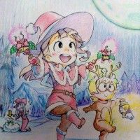 Illustration Noël Little Witch Academia aux crayons de couleurs