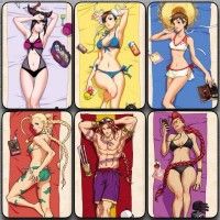 Les perso de #StreetFighter en maillot de bain bronzant à la plage