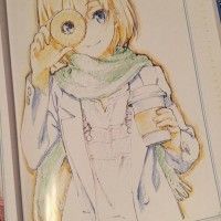 Un café un donut dessin Shirobako aux crayons de couleurs