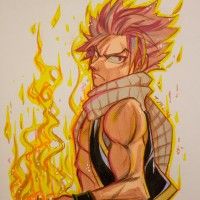 #Fanart de #Natsu de #FairyTail aux #Neopiko-colors,porte-mine 2mm de couleur sépia et quelques crayons de couleur.