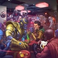 Univers marvel dans un bar vu par Patrick Brown