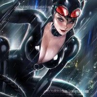 #Dessin #Fanart de #Catwoman sous la pluie par Sakimichan