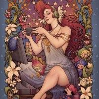 #Dessin joueuse de jeux vidéo style Art Nouveau par Medusa Dollmaker