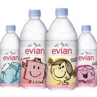 Monsieur et Madame Bonhommes sur les bouteilles d'eau Evian