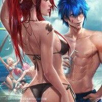 #Dessin #Fanart #FairyTail à la plage par #Sakimichan