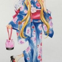 #Dessin #Illustration fille kimono yukata geta masque renard inari fête par yzk_utano #Manga