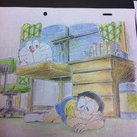 #Dessin #Doraemon colorié aux crayons de couleur par warawara0823