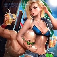 #Dessin #Fanart Krillin et C-18 à la plage #DragonBallZ par #Sakimichan