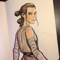 #Dessin sur carnet Rey #StarWarsLeRéveilDeLaForce par Jake Parker