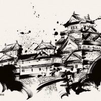 #Dessin Château de Himeji #Sumiee japon par okazu #Peinture