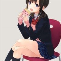 #Dessin fille écolière mangeant une crêpe par unasaka0309 #Manga