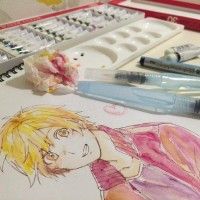 #Dessin à l'#Aquarelle et #PinceauàRéserve #Pentel par otojirouch