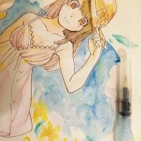 #Dessin à l'#Aquarelle et #PinceauàRéserve #Pentel par otojirouch #TechniqueàEau #Manga