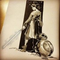 Rey et #Bb8 #StarWarsLeRéveilDeLaForce #Dessin de Brian Kesinger