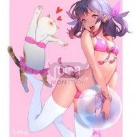 fille et #Chat en #MaillotDeBain #Dessin 앙슝 #Manga