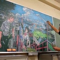 #Dessin à la craie sur tableau #YourName le dernier film de #MakotoShinkai #KimiNoNaWa