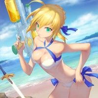 saber #Fate grand order pistolet à eau #MaillotDeBain vacance été plage #Fanart #Dessin 八咲涂涂涂 #Manga