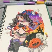 #Halloween #Sorcière #Dessin fuyukoiro #Feutre à alcool #Copic ciao