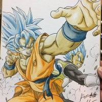 super #Dessin sur #Shikishi #DragonBall Son #Goku #Vegeta par dragongarowLEE