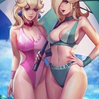 #PrincessePeach et #PrincesseRosalina en #MaillotDeBain #Vacances plages été #SuperMario Galaxy #Dessin #Fanart Zoma Phamoz #JeuVidéo