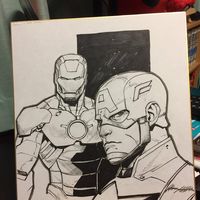 #CaptainAmerica #Ironman #Dessin sur #Shikishi #Comic #Marvel