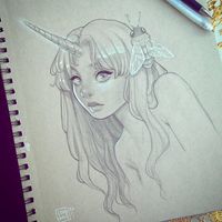 #Fille #Licorne #Dessin lord_gris #RollerGel blanc #Papier #Strathmore #RollerGelBlanc