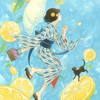 #Fille #Kimono citron #Chat #Dessin suijyo #Manga