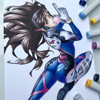 #Overwatch #DVa #Dessin Reyhans #Feutre #Copic Sketch #Colorisation #JeuVideo