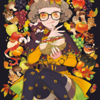 #Dessin #Fille #Automne #Fruit #Sandwich #Lunette #Chat - Artiste : maruco - Twitter : @marucoism