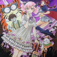 #Dessin #Fille #Halloween #Lune #Citrouille #Lamu #Chat #Zombie - Artiste : 森野ジュゴン - Twitter : @dugonnomori #Manga #Fête