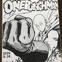 dessin sur shikishi Saitama One Punch Man par le mangaka yusuke murata