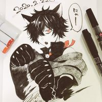 dessin chat par Jun Mochizuki mangaka Pandora Hearts Crimson Shell Les Mémoires de Vanitas ZIG mangaka feutres alcool COPIC fude pen