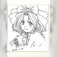 dessin sur shikishi Hidenori Matsubara chara designer Sakura wars