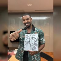 Dessin Naruto sur shikishi par Tetsuya Nishio pour Michael B. Jordan