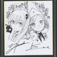 dessin sur shikishi par Yosuke Kaneda mangaka Romio vs Juliet et Kamome Shirahama L'Atelier des sorciers
