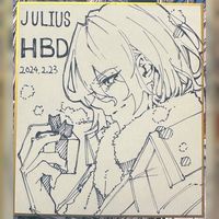 dessin sur shikishi Julius Reinberg par Toshi Aoi mangaka Wistoria Wand And Sword