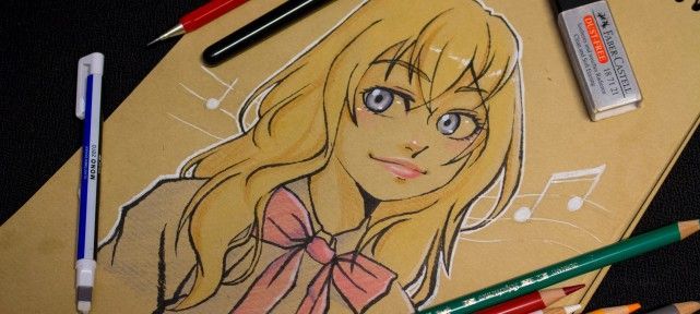 Comment dessiner Kaori Miyazono de Your Lie In April? - Dessin sur papier kraft