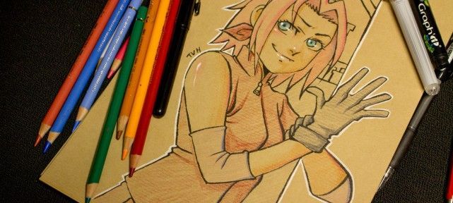 Comment dessiner Sakura de Naruto - Dessin au papier kraft