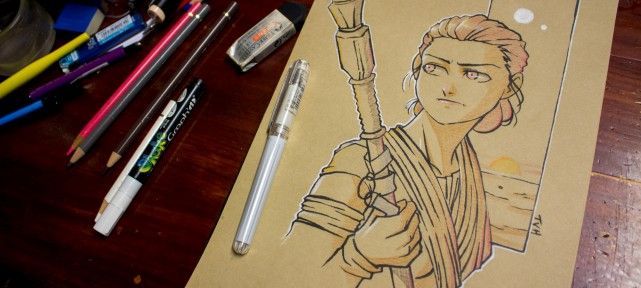 Comment dessiner Rey au papier kraft - Star Wars Le Réveil De La Force
