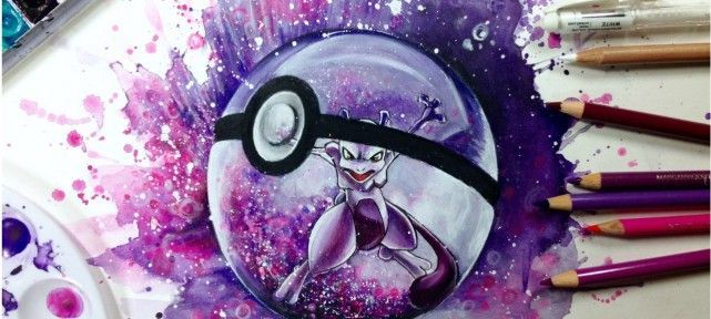 dessiner-pokemon-go-super-effet-mewtwo-aquarelle-et-crayons-couleurs-